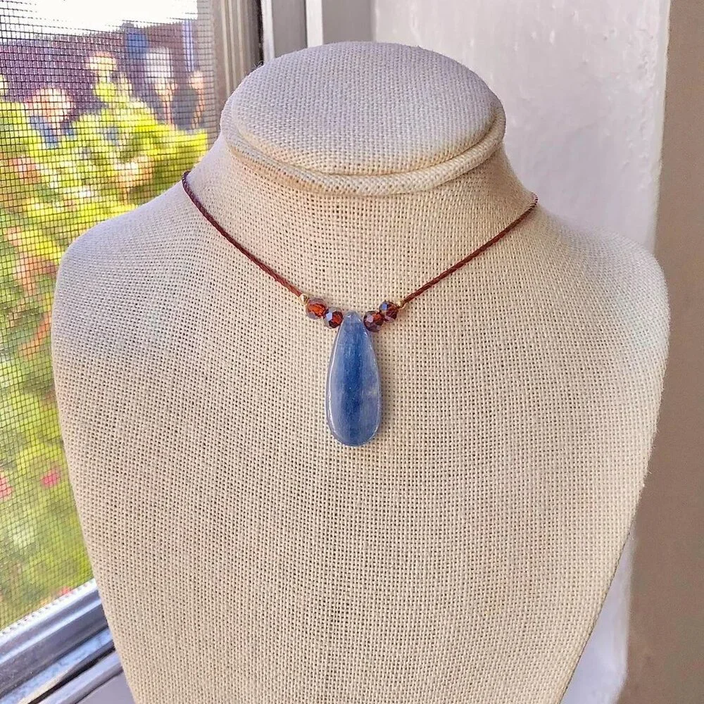 Boho Kyanite Teardrop Honey Glass Beads (Brown) Necklace/Choker - Picture 2 of 4